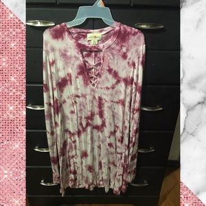 Long-Sleeve V-Neck Tie Dye Dress